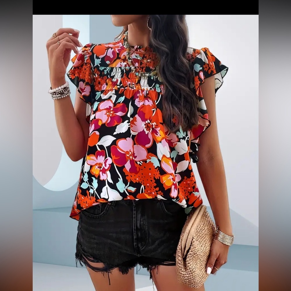 Floral print mock neck blouse Sz Medium - Picture 1 of 2